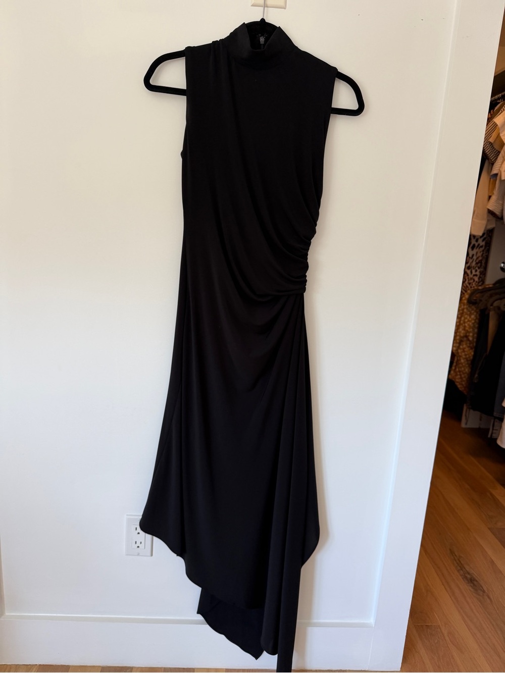 Halston Heritage Black Asymmetrical Draped Sleeveless Dress